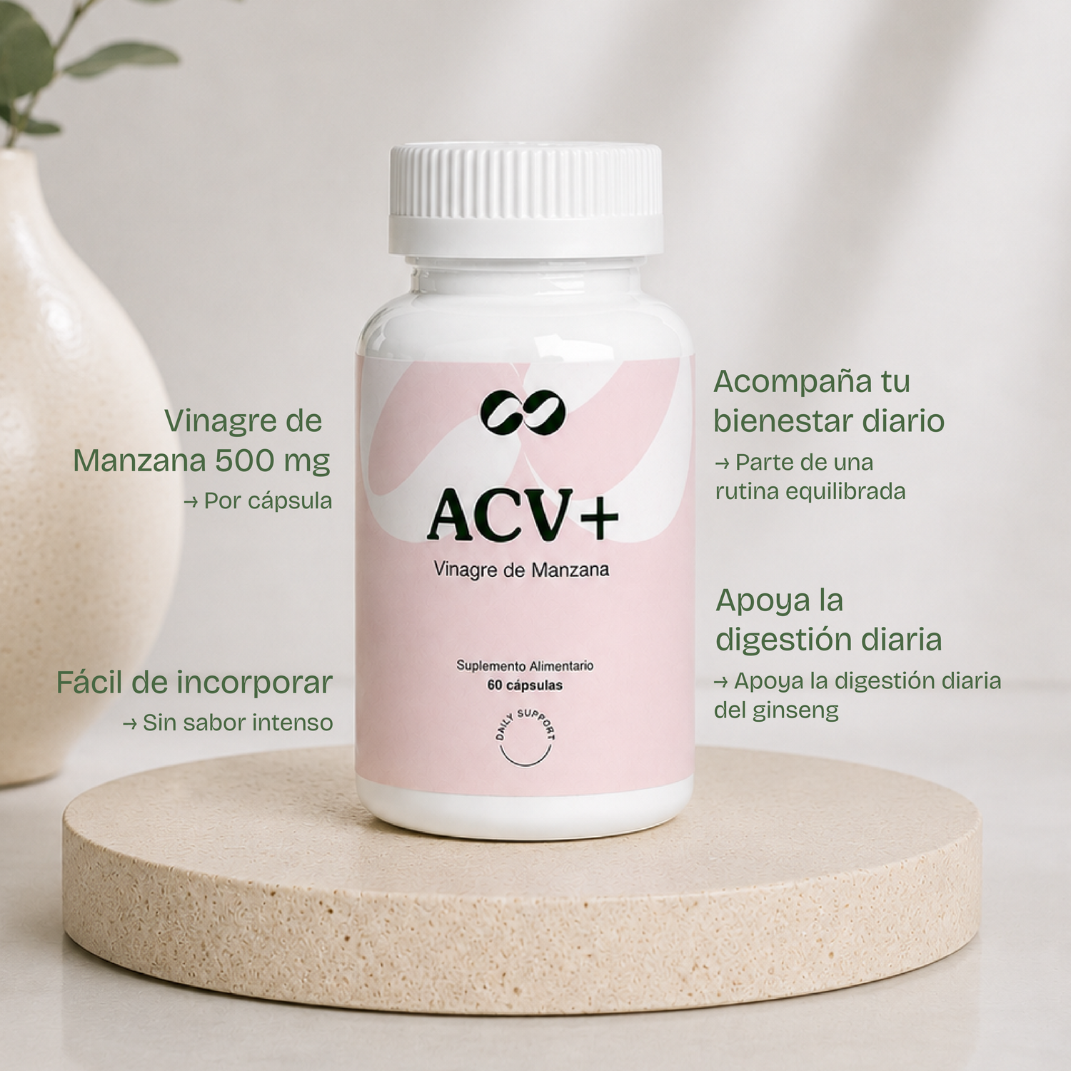 ACV+ Vinagre de Manzana de Ono Care acompañado de una rutina de bienestar digestivo y hábitos saludables diarios.