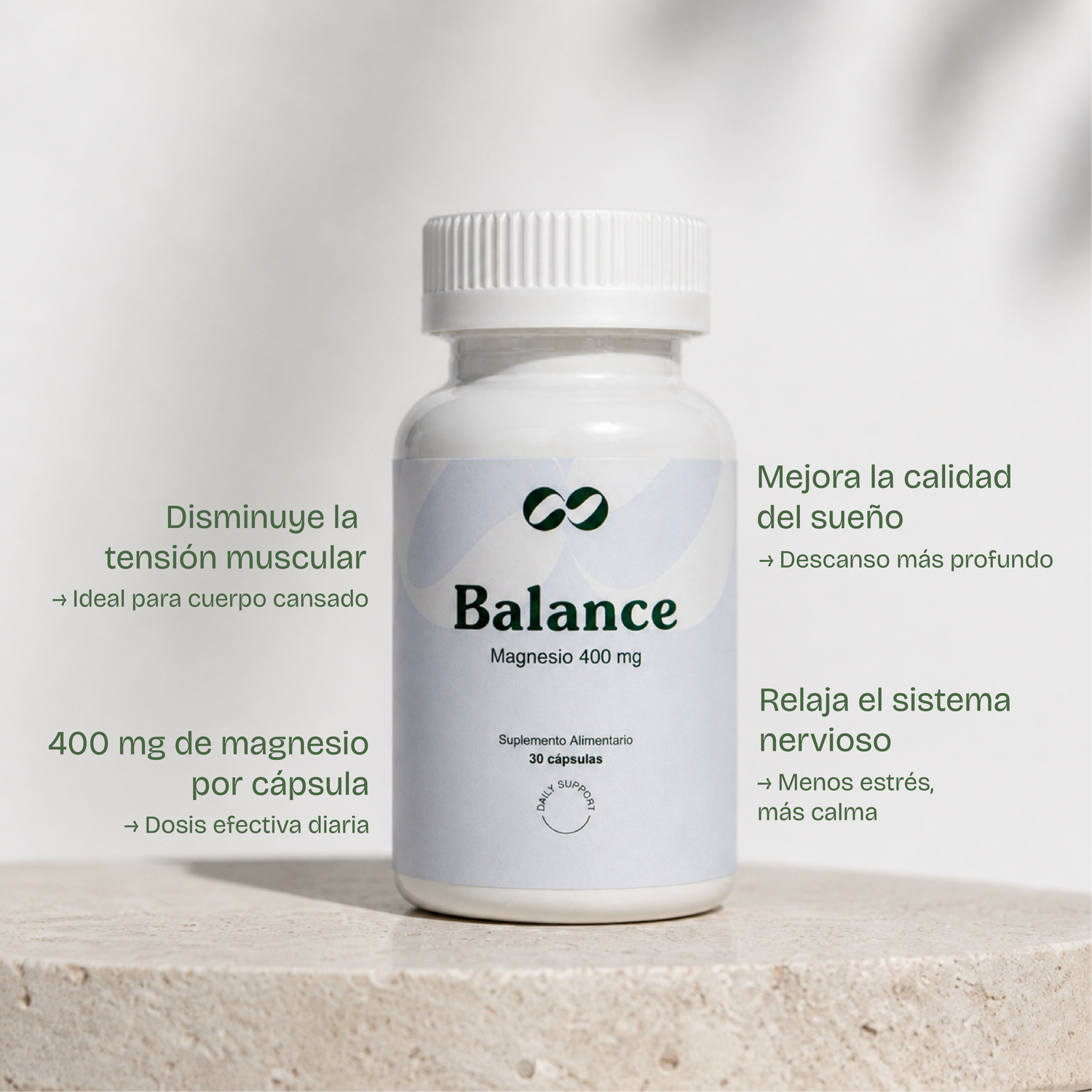 Suplemento Balance magnesio 400 mg de Ono Care para mejorar el sueño, relajar el sistema nervioso y reducir la tensión muscular