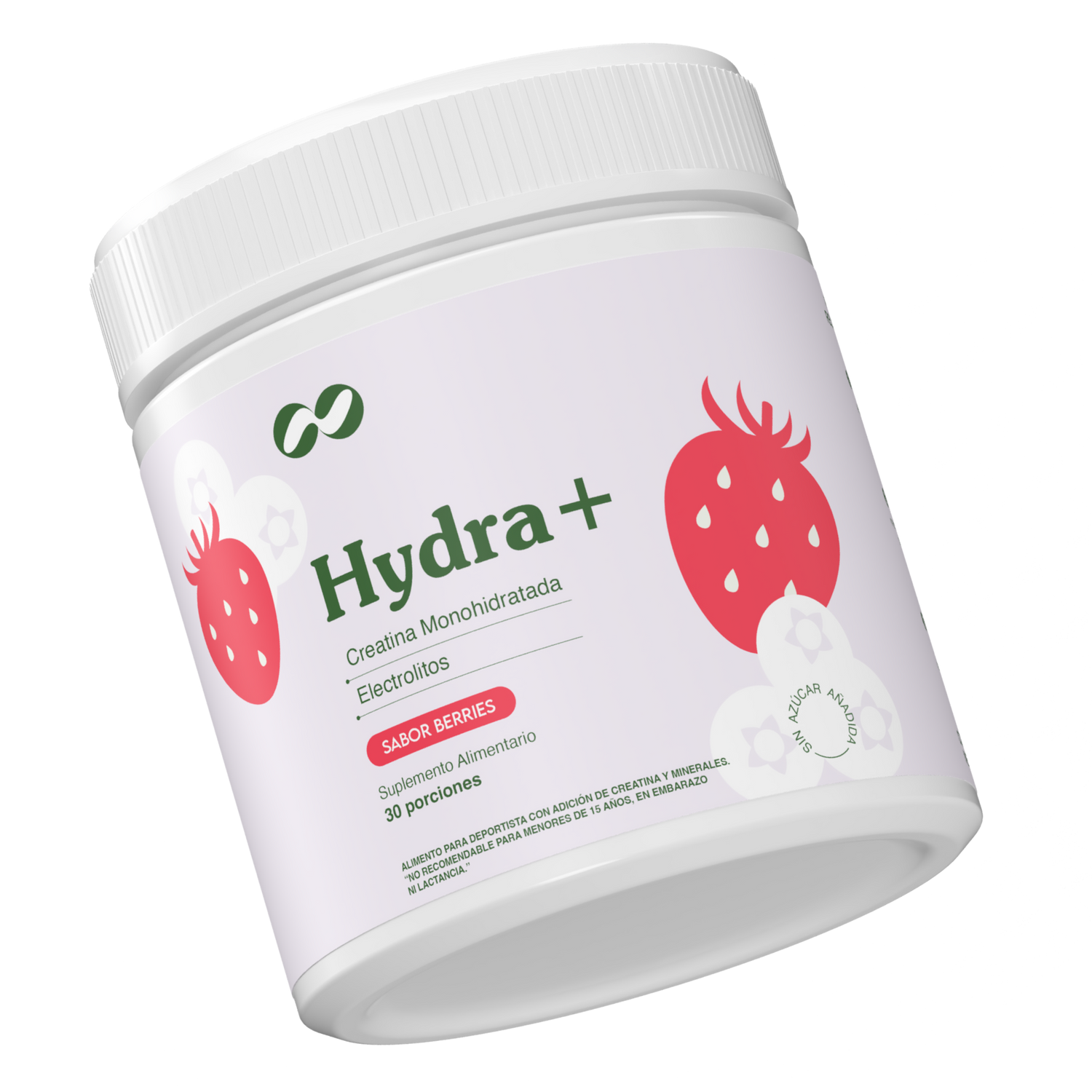 Envase de Hydra+ Ono Care con creatina, magnesio y potasio sobre fondo rosado minimalista
