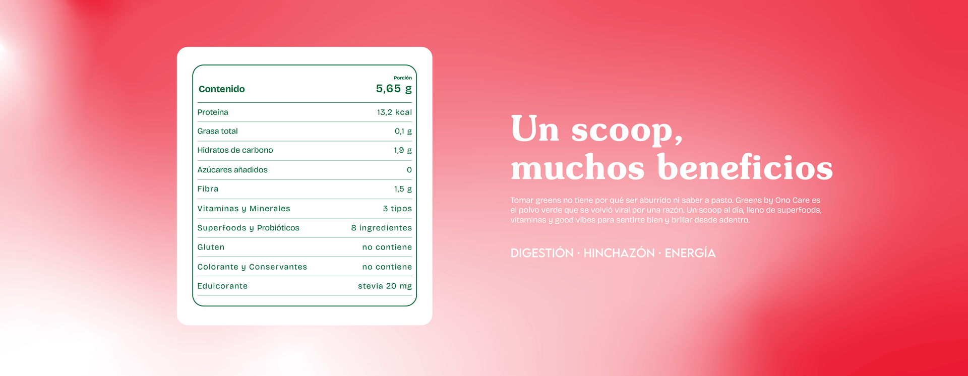 tabla nutricional greens polvo powder