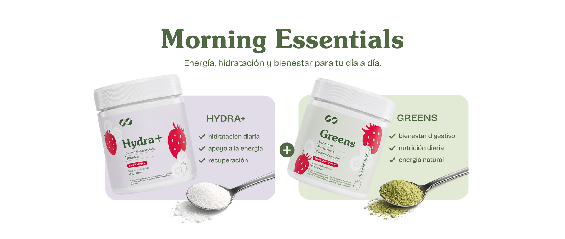 Morning Essentials de Ono Care con Greens y Hydra+, una rutina diaria de nutrición, hidratación y bienestar.
